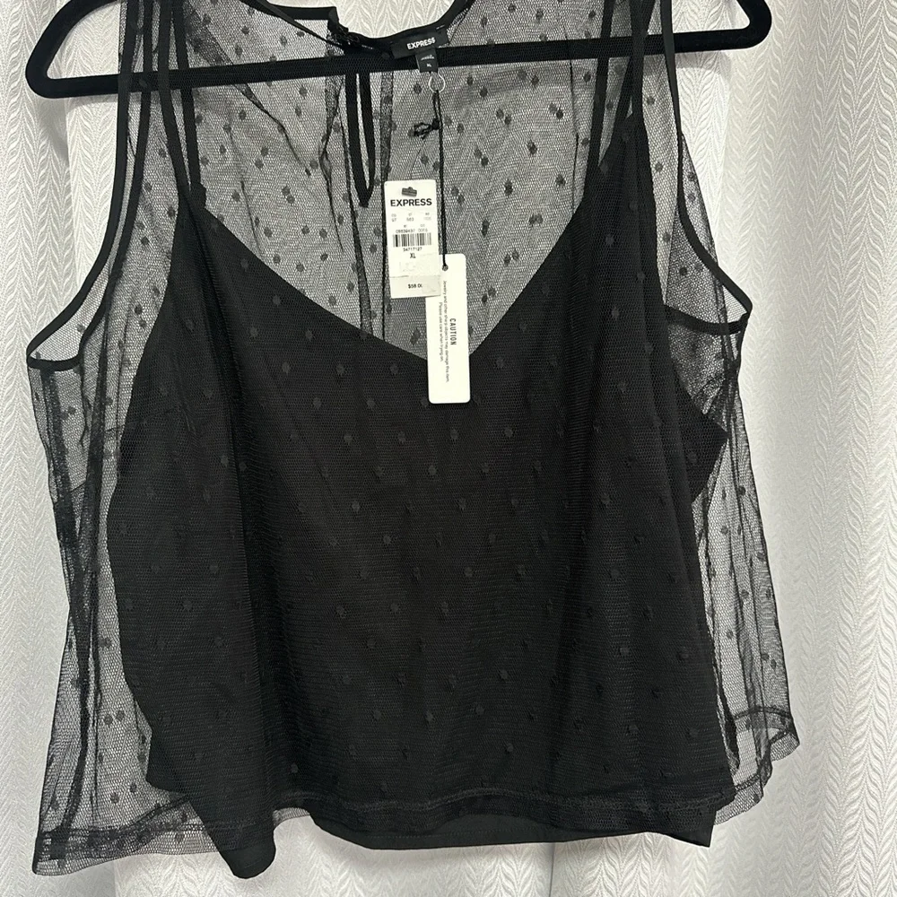 Express NWT Chic Sheer Black Polka Dot Blouse - Picture 2 of 3